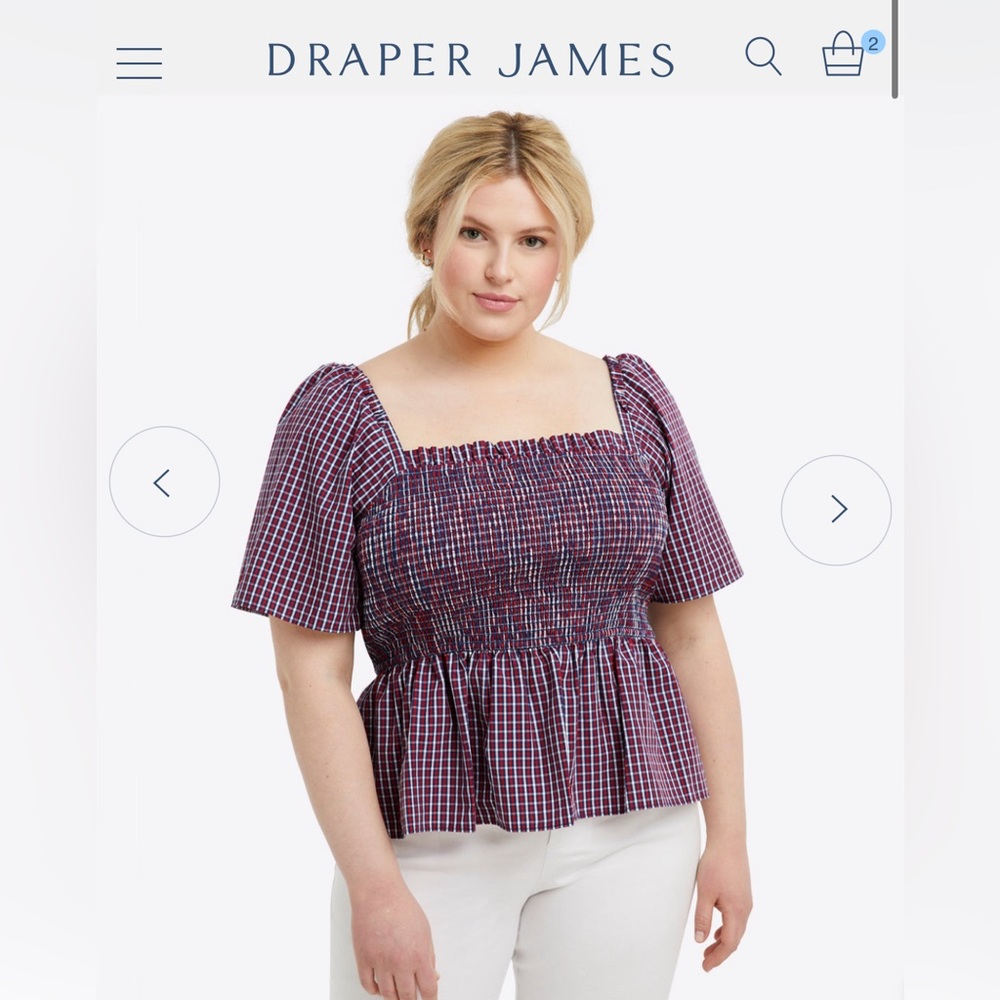 Draper James Deana Smocked Top in Blue and Red Picnic Plaid